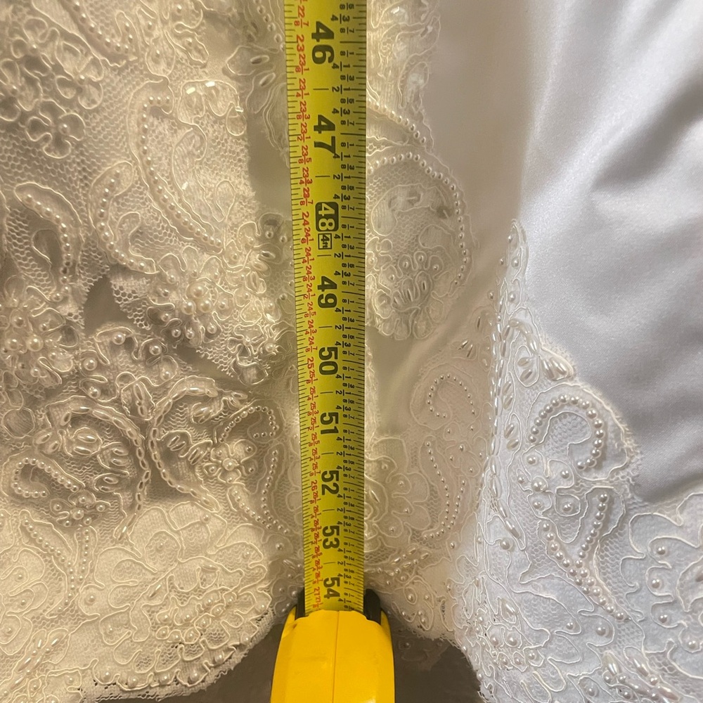 Ivory Lace Appliqué Satin Wedding Gown - Picture 7 of 16
